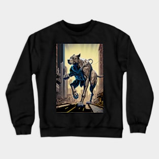 Giant futuristic robot cyborg dog attacking the city Crewneck Sweatshirt